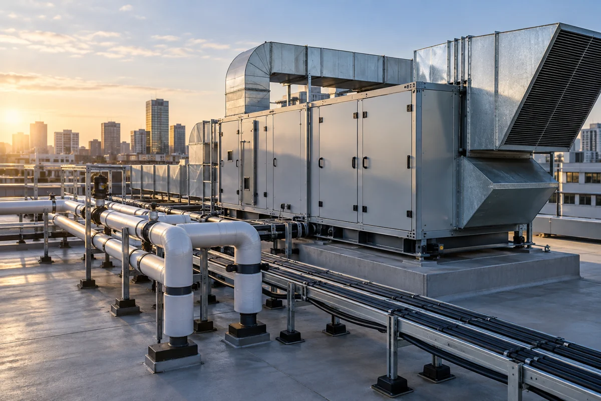 Ilustrasi instalasi HVAC di atap gedung